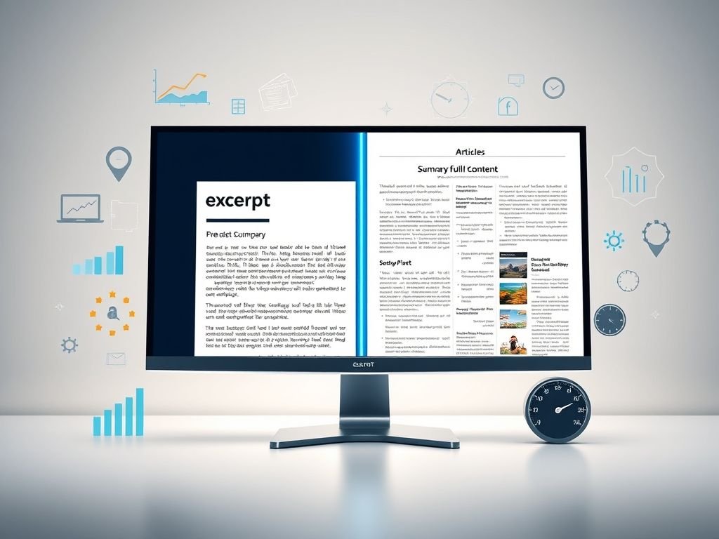 O que é o "excerpt" (resumo) vs. "full content" (conteúdo completo) na página do blog?