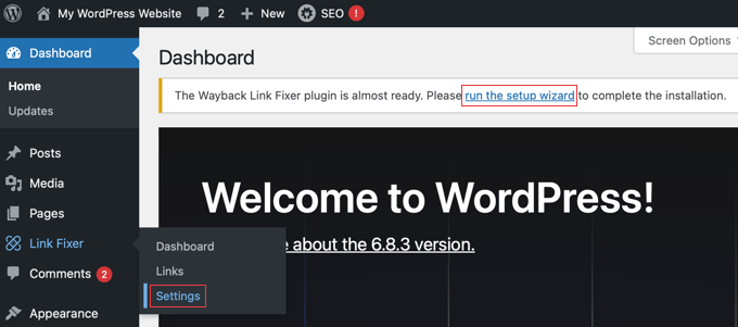 waybacklinkfixer launch setup wizard