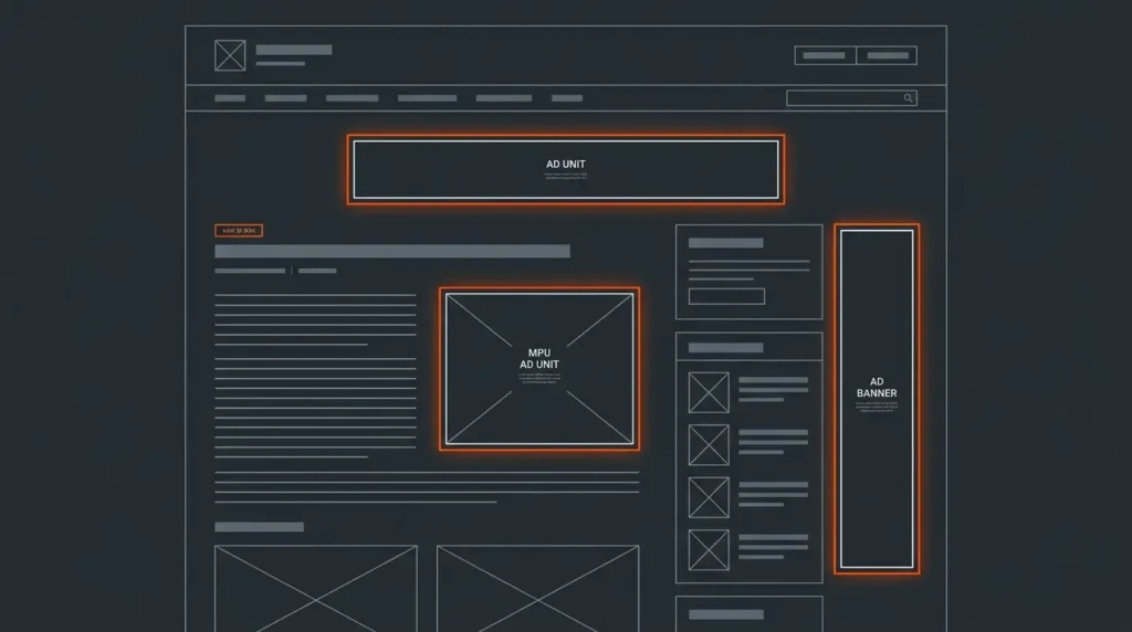 Mapa de posicionamento dos tamanhos de banner num layout de desktop