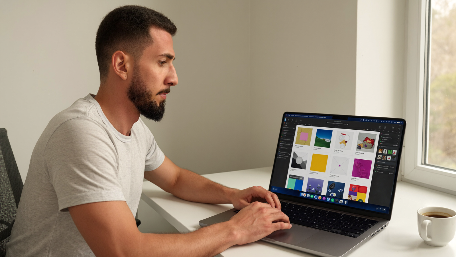 Guilherme Emanuel escolhendo modelos de design no Canva no notebook