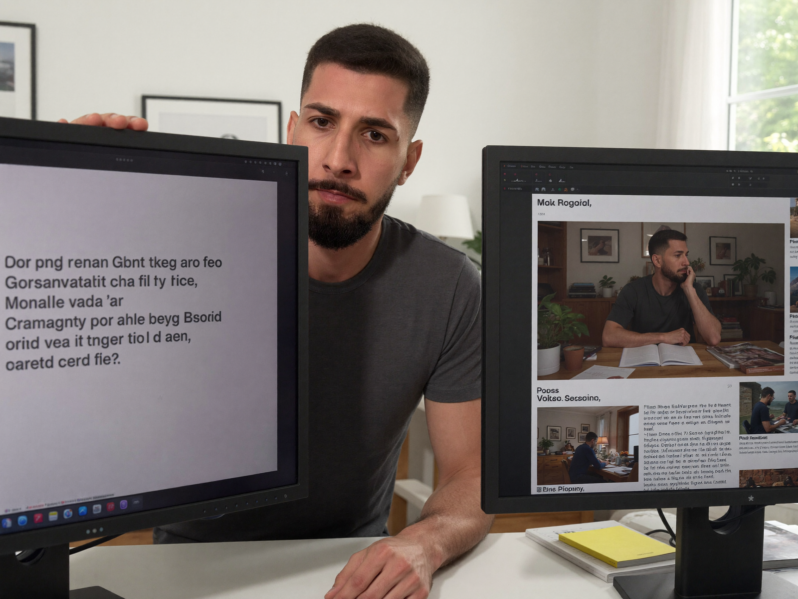 Guilherme Emanuel comparando conteúdo genérico de IA com um site de notícias estruturado
