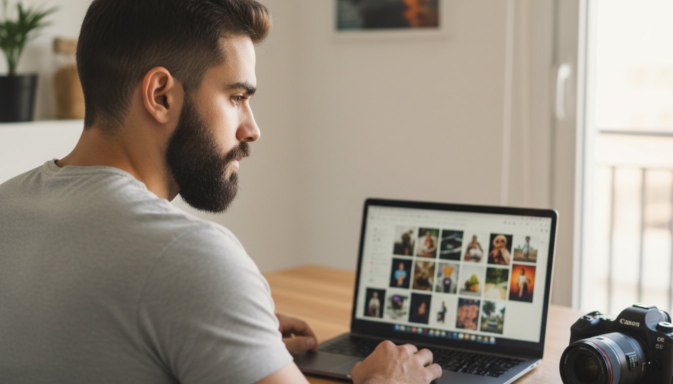 Guilherme Emanuel revisando fotos autorais antes de publicar no Unsplash e Pexels