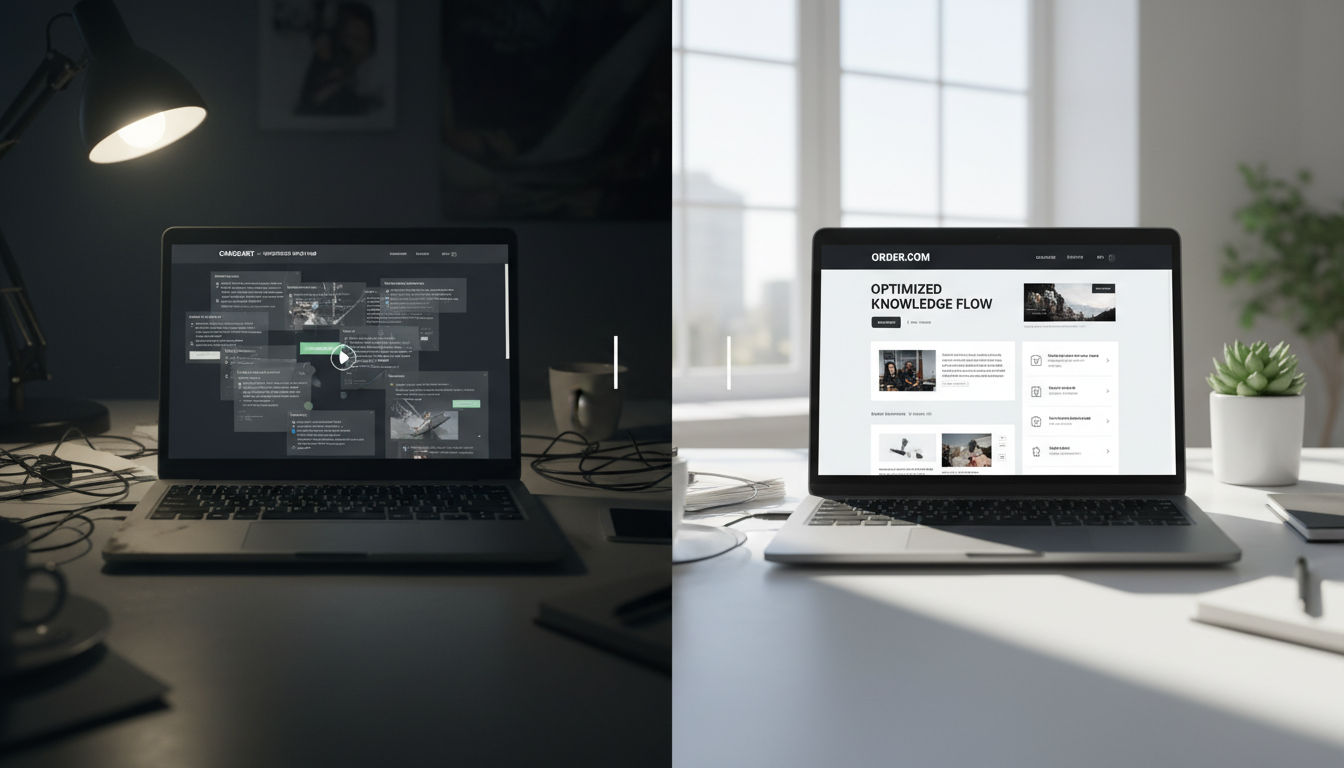 Comparação entre um site mal otimizado e um site com estrutura otimizada de SEO
