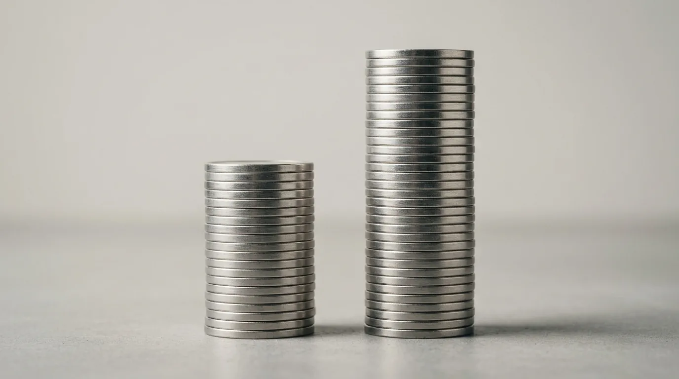 Duas pilhas de moedas de alturas diferentes lado a lado comparando o valor do clique