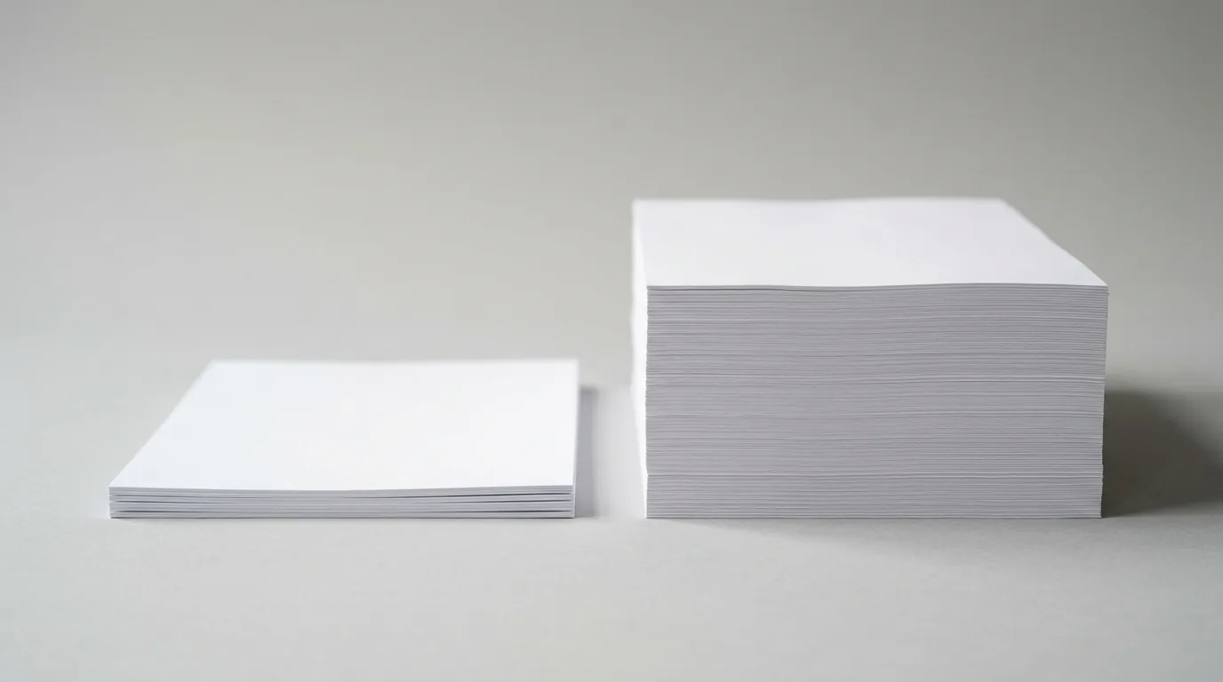 Duas pilhas de papel de alturas bem diferentes comparando conteudo raso e conteudo com profundidade