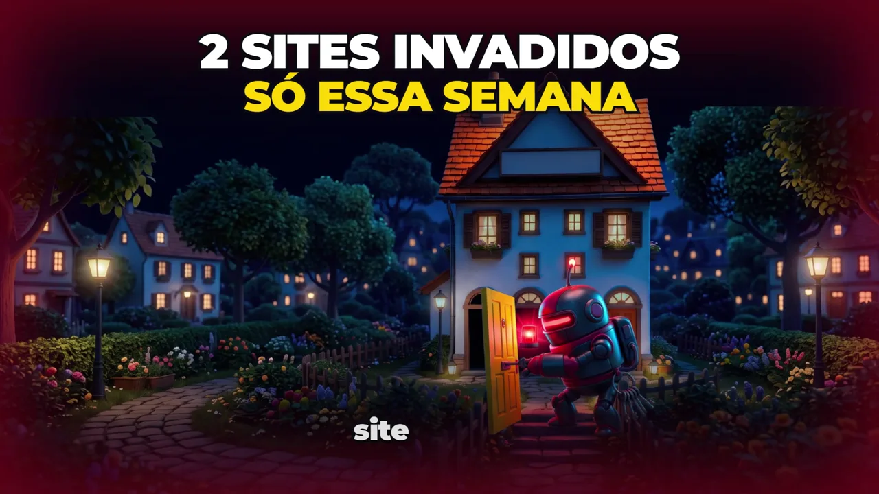 Robô hacker abrindo a porta de uma casa à noite com o título 2 sites invadidos só essa semana, capa do vídeo sobre como proteger site WordPress