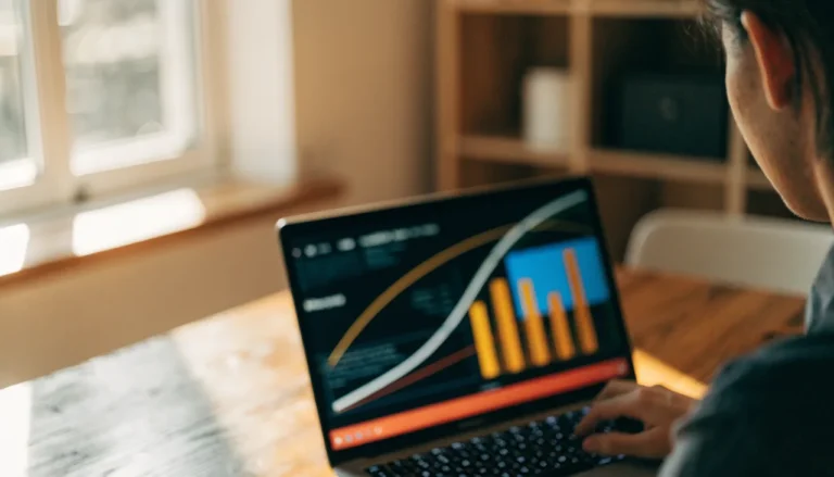 Profissional de site analisando gráficos de Core Web Vitals no notebook